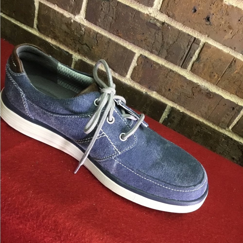 Men's Blue Canvas Boat Shoes with White Sole